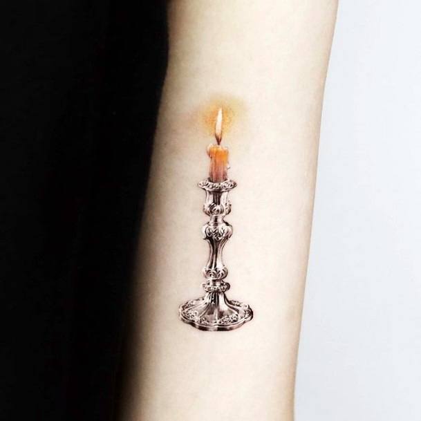 Georgeous Candle Tattoo On Girl