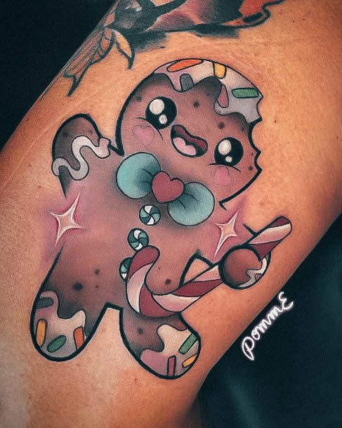 Georgeous Candy Gingerbread Man Tattoo On Girl