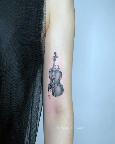 Georgeous Cello Tattoo On Girl