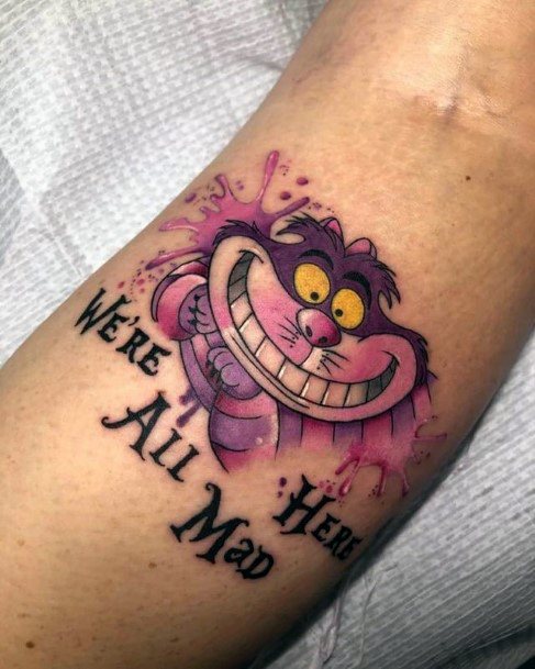 Georgeous Cheshire Cat Tattoo On Girl