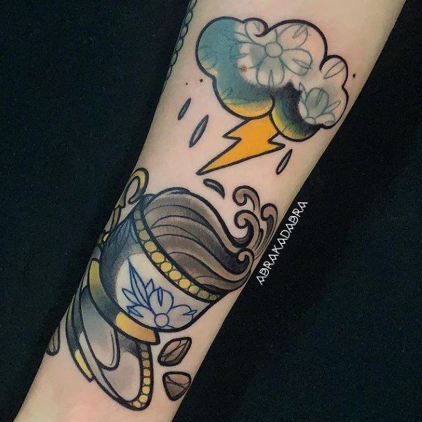 Georgeous Coffee Mug Tattoo On Girl