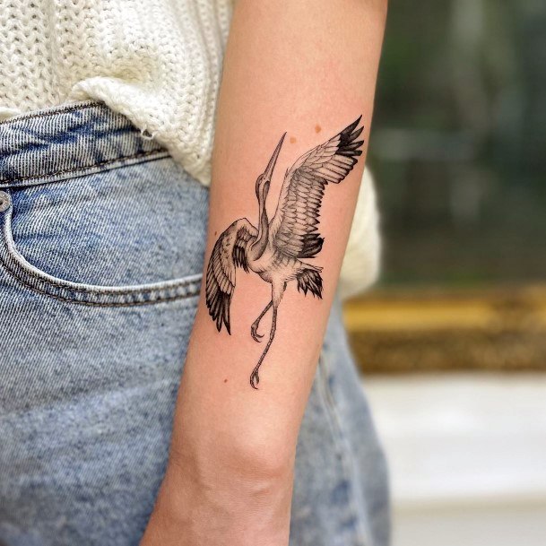 Georgeous Crane Tattoo On Girl