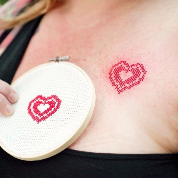 Georgeous Cross Stitch Tattoo On Girl