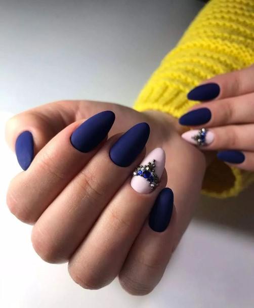 Georgeous Dark Blue Matte Nail On Girl