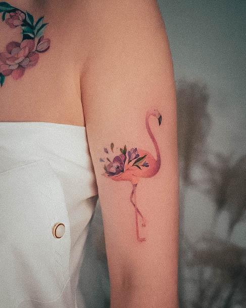 Georgeous Flamingo Tattoo On Girl