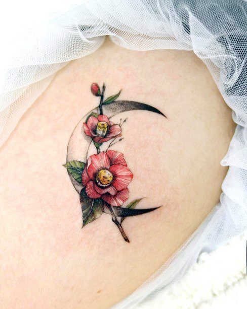 Georgeous Flower Moon Tattoo On Girl