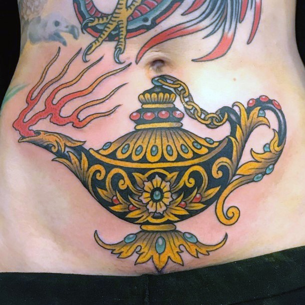 genie lamp with smoke tattoo