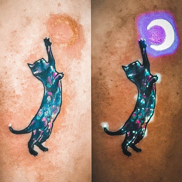 Georgeous Glow In The Dark Tattoo On Girl Cat Moon