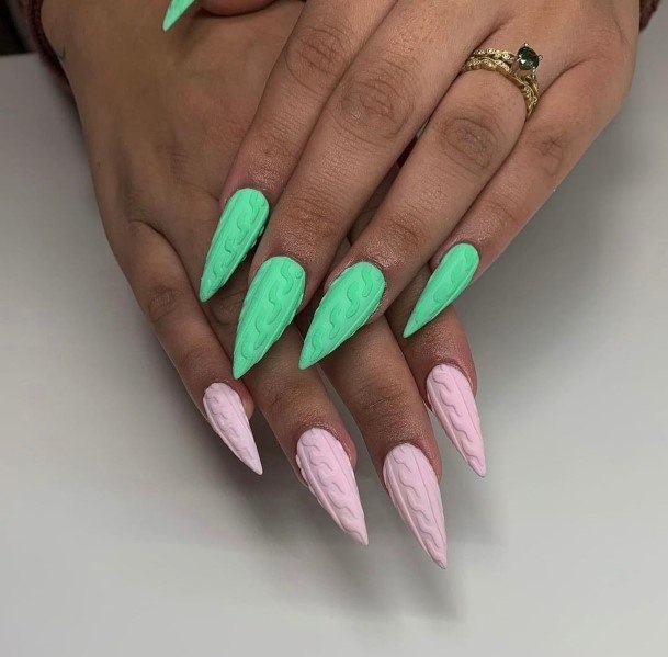 Georgeous Green And Pink Nail On Girl