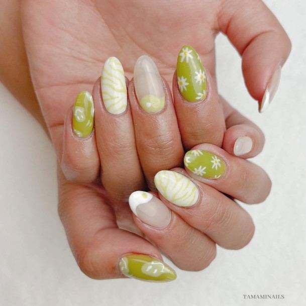 Georgeous Green And White Nail On Girl