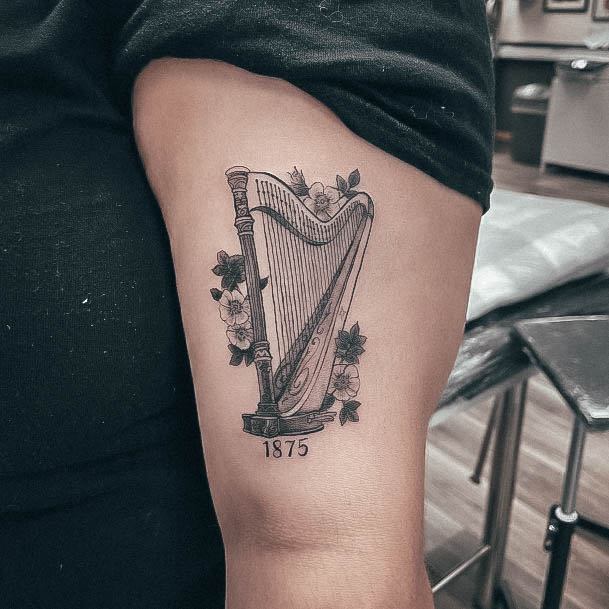 Georgeous Harp Tattoo On Girl