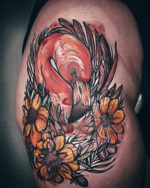 Georgeous Hip Tattoo On Girl Flamingo