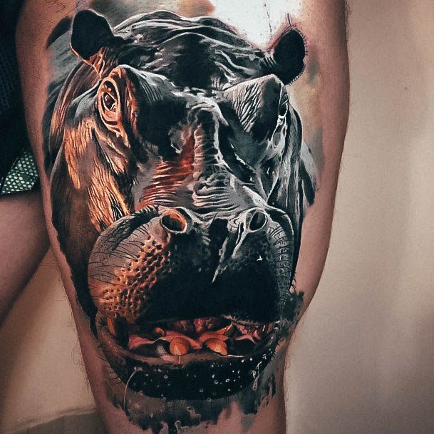 Georgeous Hippo Tattoo On Girl