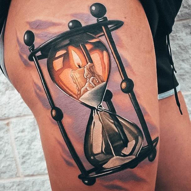 Georgeous Hourglass Tattoo On Girl Side Of Thigh 3d