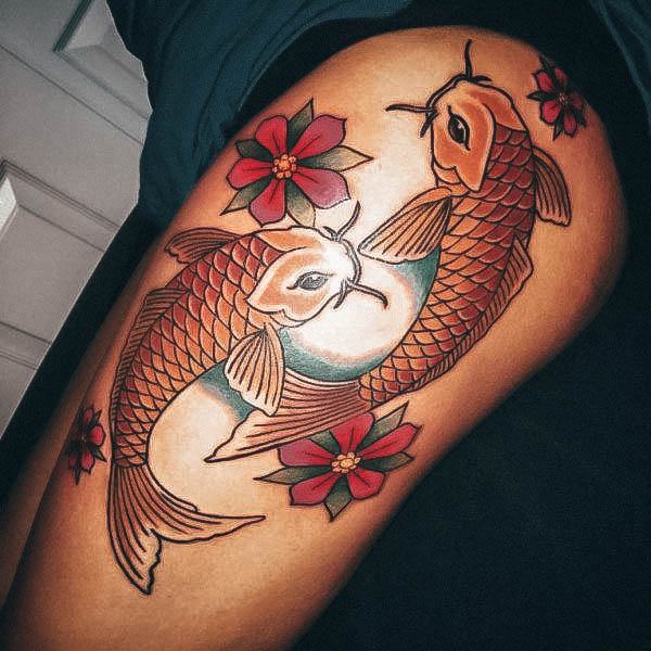 Georgeous Koi Fish Tattoo On Girl Traditional Japanese