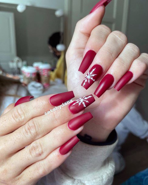 Georgeous Maroon White Nail On Girl