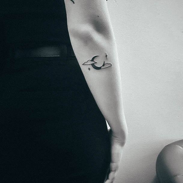 Georgeous Moon And Stars Tattoo On Girl