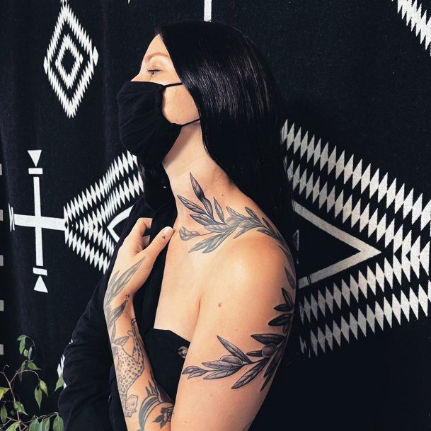 Georgeous Olive Branch Tattoo On Girl
