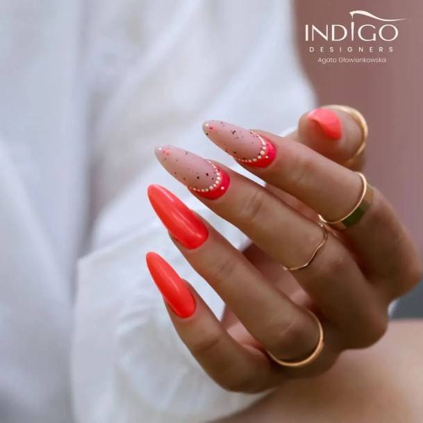 Georgeous Orange And White Nail On Girl