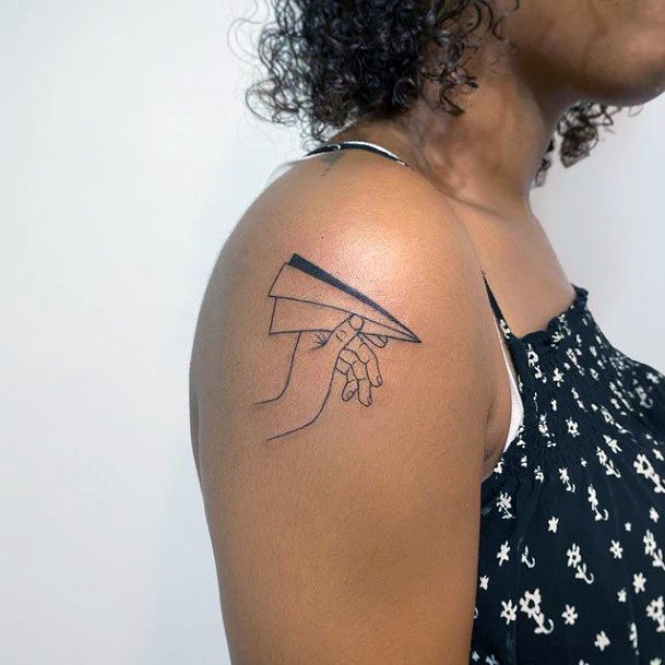 Georgeous Paper Airplane Tattoo On Girl