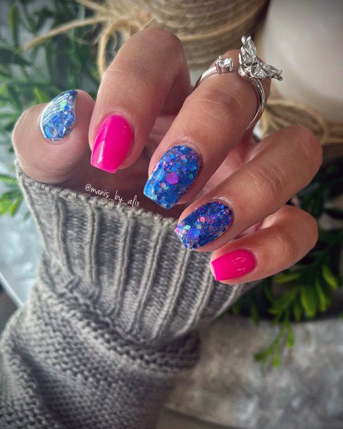 Georgeous Pink And Blue Nail On Girl