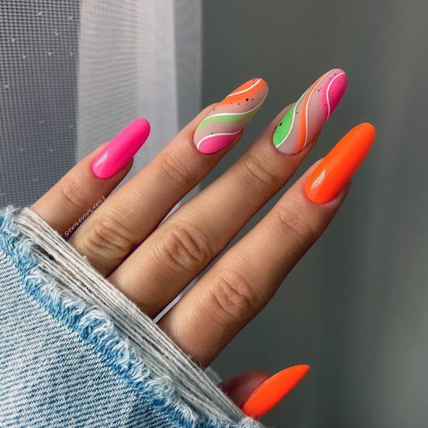 Georgeous Pink And Orange Nail On Girl