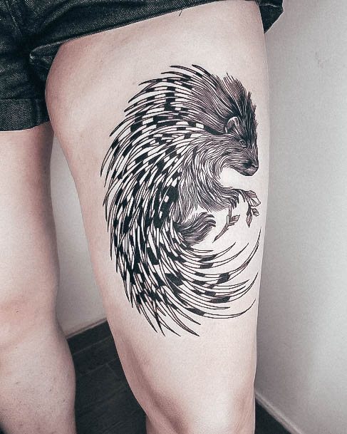 Georgeous Porcupine Tattoo On Girl