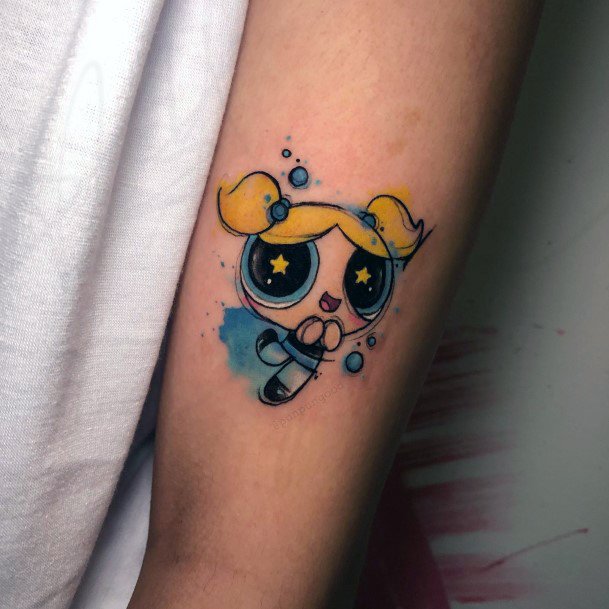 Georgeous Powerpuff Girls Bubbles Tattoo On Girl