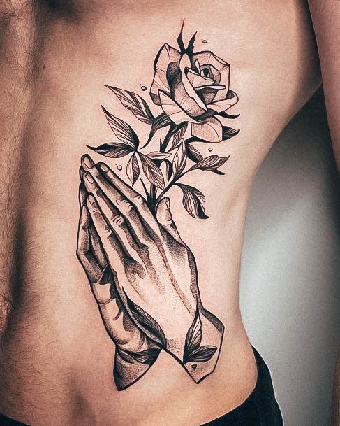 praying hands with rose drawing