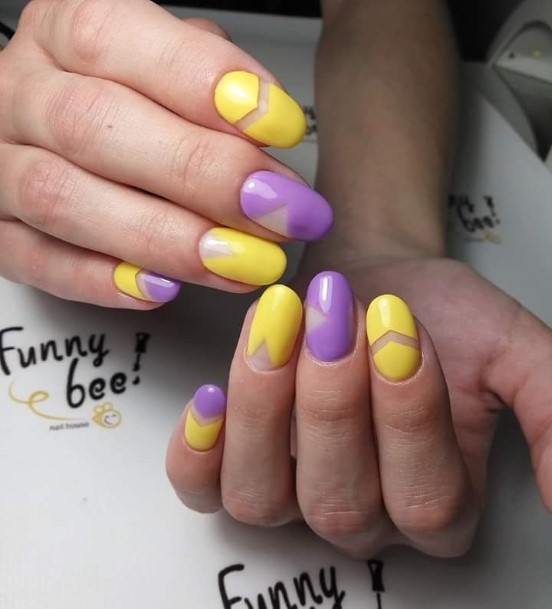 Georgeous Purple And Yellow Nail On Girl