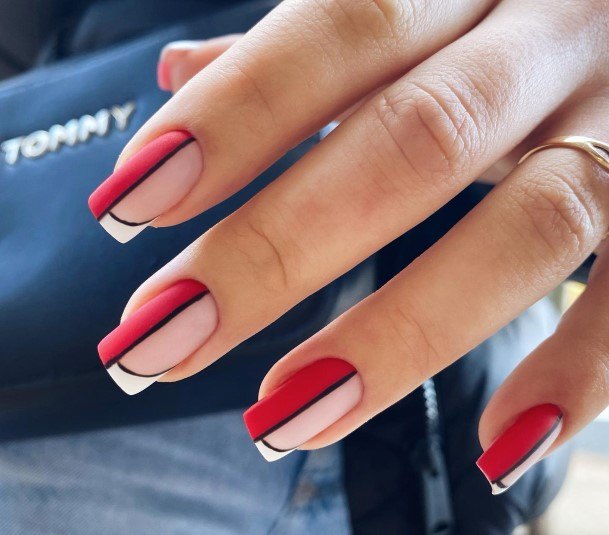 Georgeous Red And Black Matte Nail On Girl