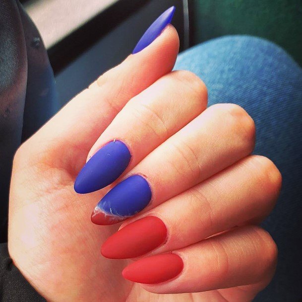 Georgeous Red And Blue Nail On Girl