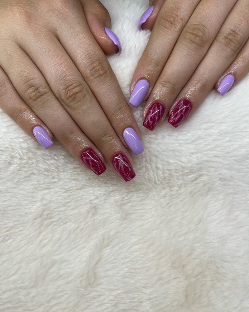 Georgeous Red And Purple Nail On Girl