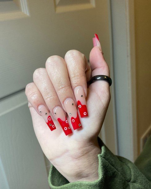 Georgeous Red And White Nail On Girl