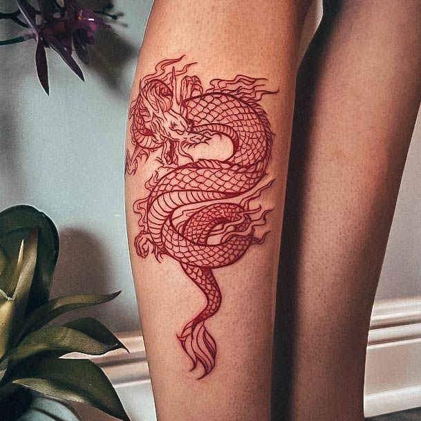 Georgeous Red Dragon Tattoo On Girl