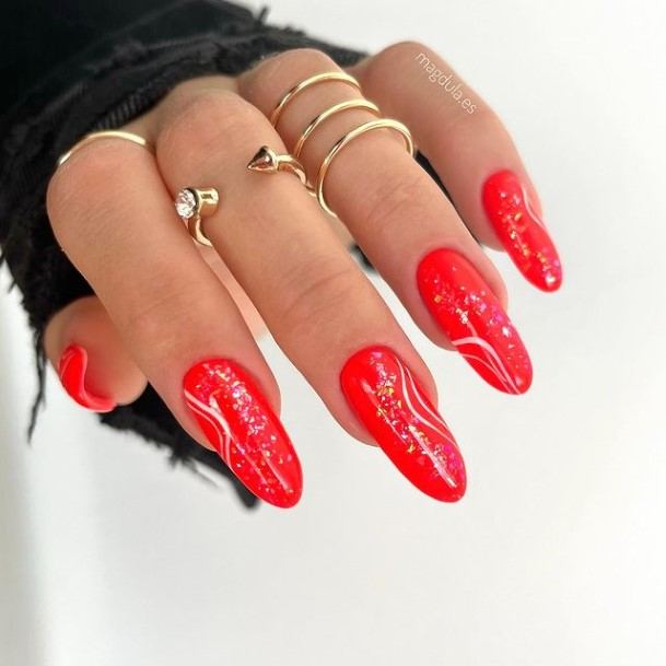 Georgeous Red Glitter Nail On Girl