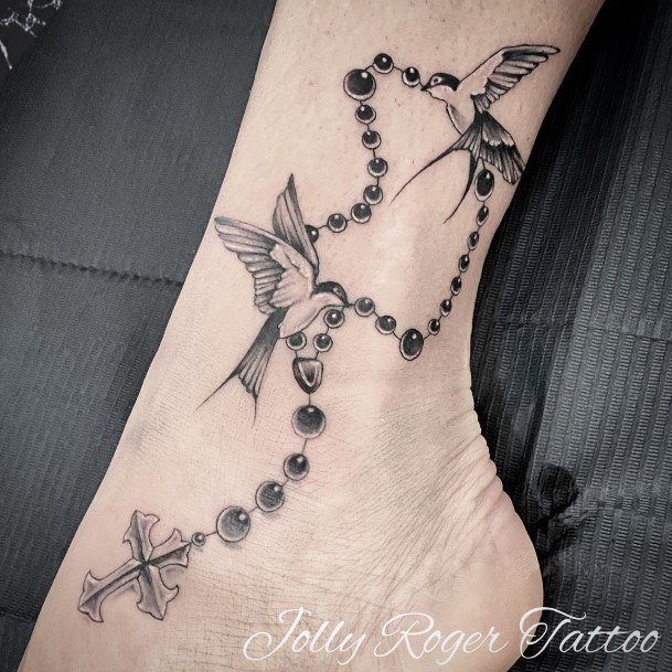 Georgeous Rosary Tattoo On Girl Ankle
