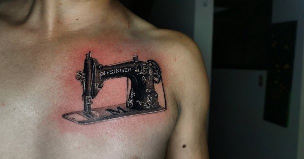 Georgeous Sewing Machine Tattoo On Girl