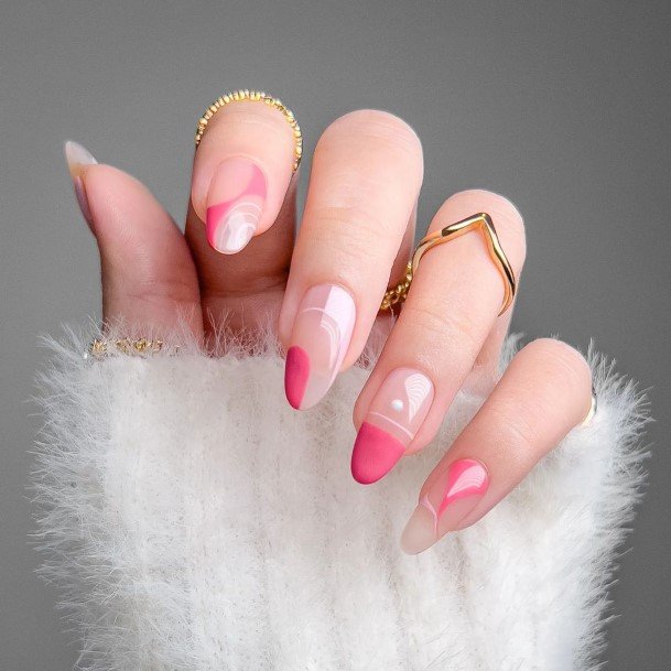 Georgeous Short Pink And White Nail On Girl