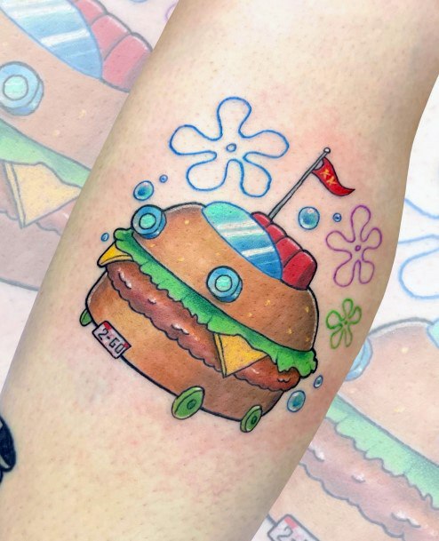 Georgeous Spongebob Tattoo On Girl