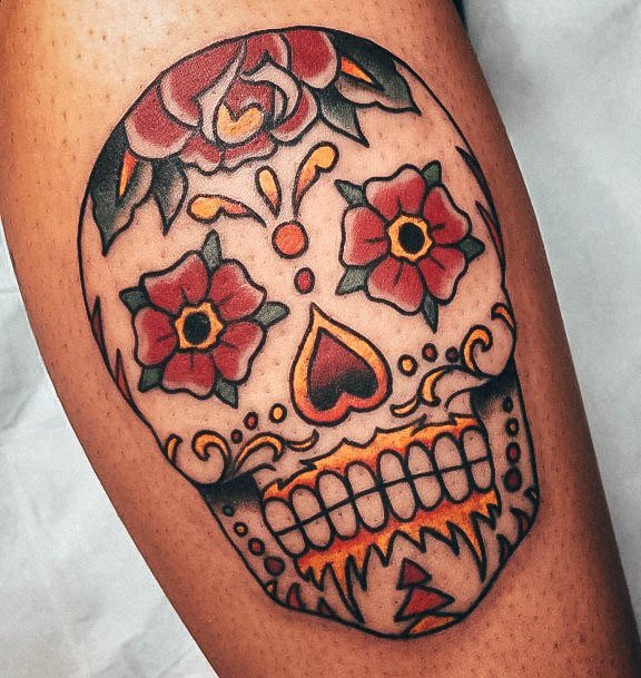 Georgeous Sugar Skull Tattoo On Girl