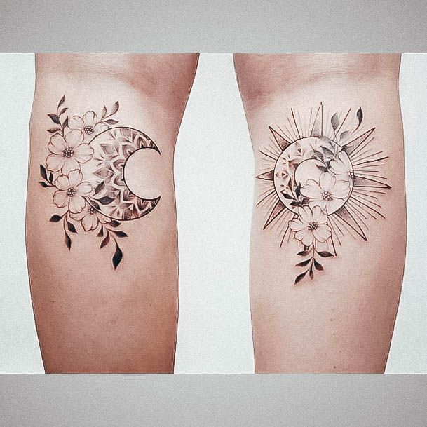 Georgeous Sun And Moon Tattoo On Girl