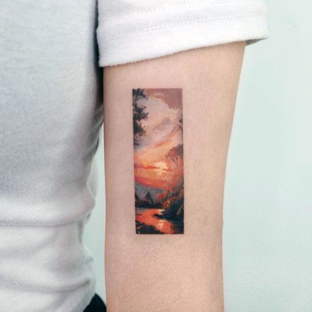 Georgeous Sunset Sunrise Tattoo On Girl