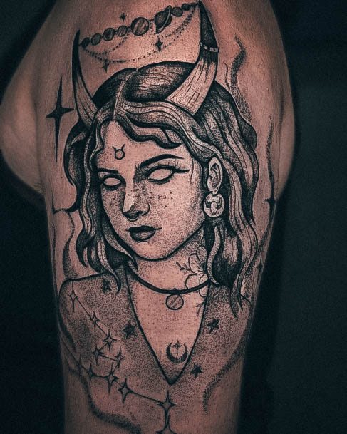 Georgeous Taurus Tattoo On Girl