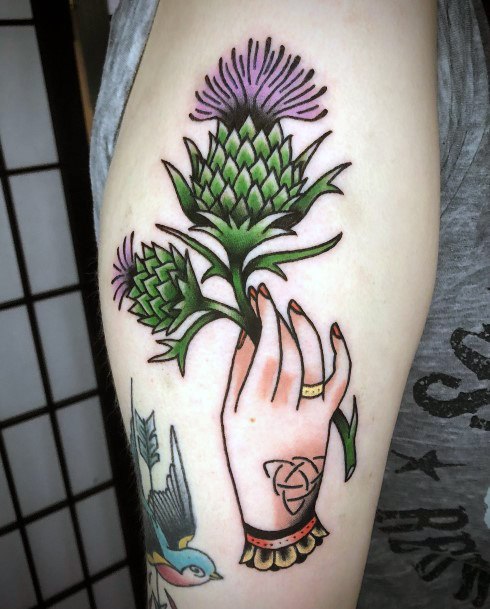 Georgeous Thistle Tattoo On Girl