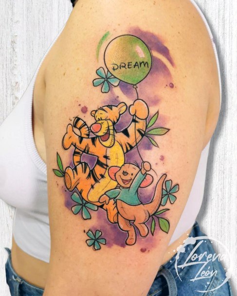 Georgeous Tigger Tattoo On Girl