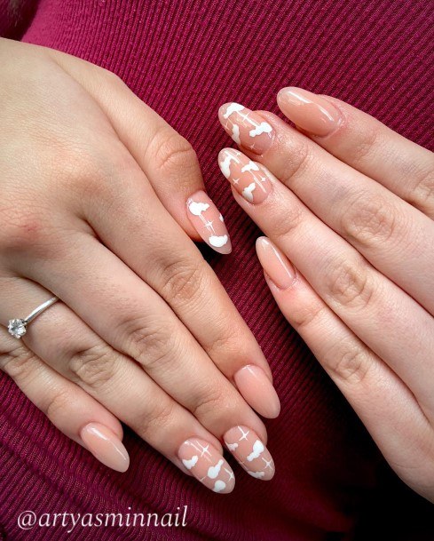 Georgeous White Almond Shaped Nail On Girl