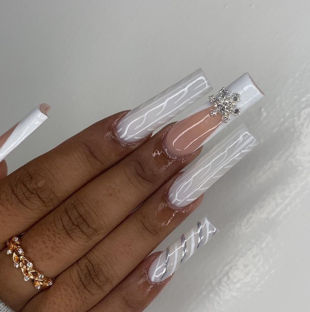 Georgeous White And Silver Nail On Girl