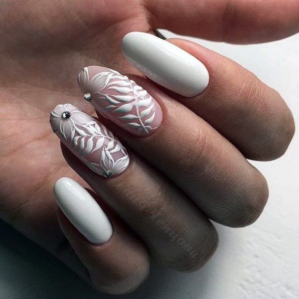 Georgeous White With Rhinestones Nail On Girl