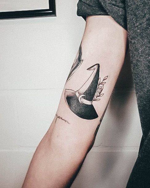 Georgeous Witch Hat Tattoo On Girl